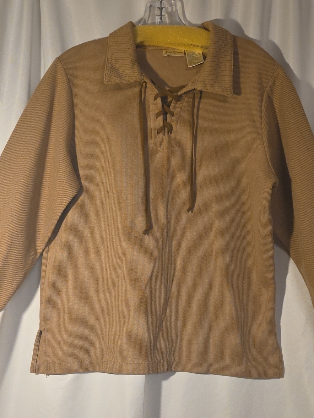 Bobbie Brooks Tan Knit Lace-Up Collar Pullover Top Size M